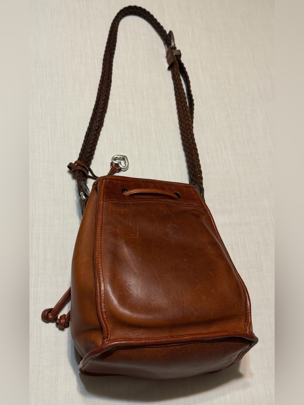 Brighton Brazilian Bree Brown Woven Leather Drawstring Crossbody Bag - Picture 3 of 11